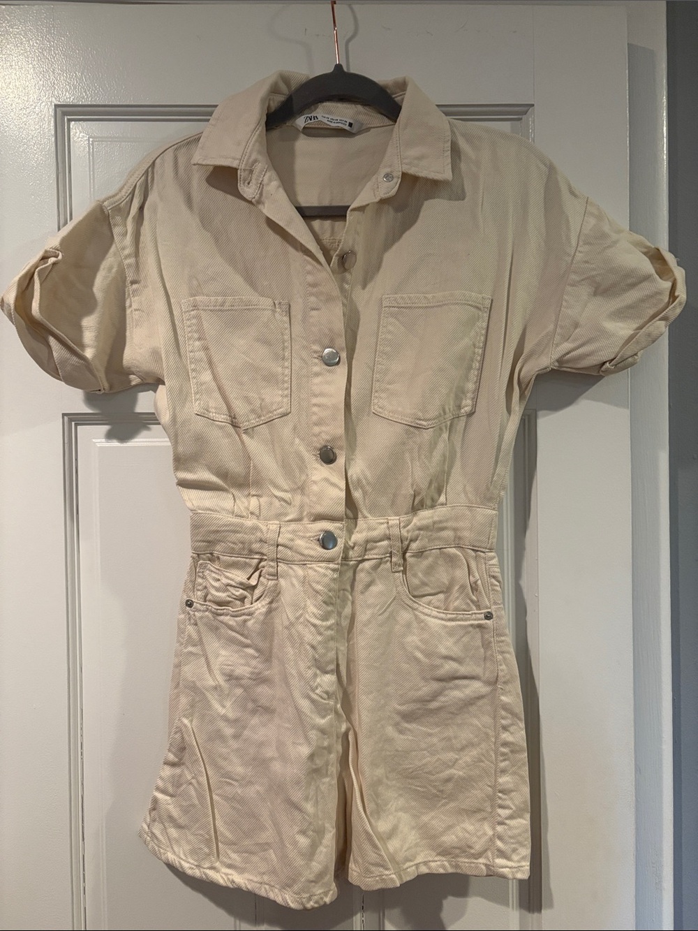 Zara Cream Short Romper with Patch Pockets